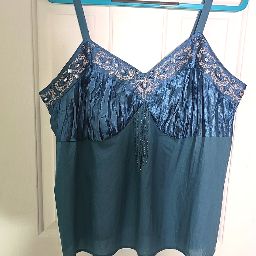 Venezia Blue Embellished Camisole Top. Baby Doll Teal Beading. Size‎ 18